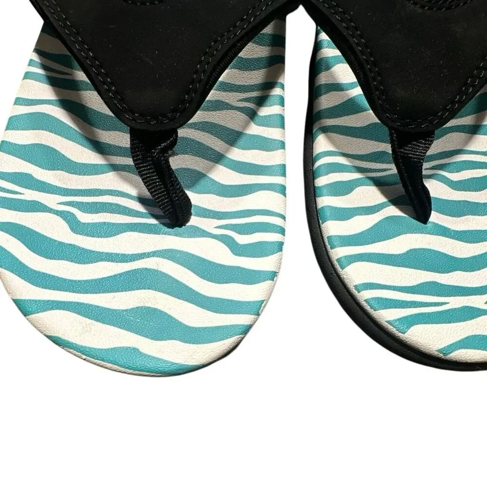 Spenco Yumi wild black zebra orthotic arch support flip flops thongs 12
